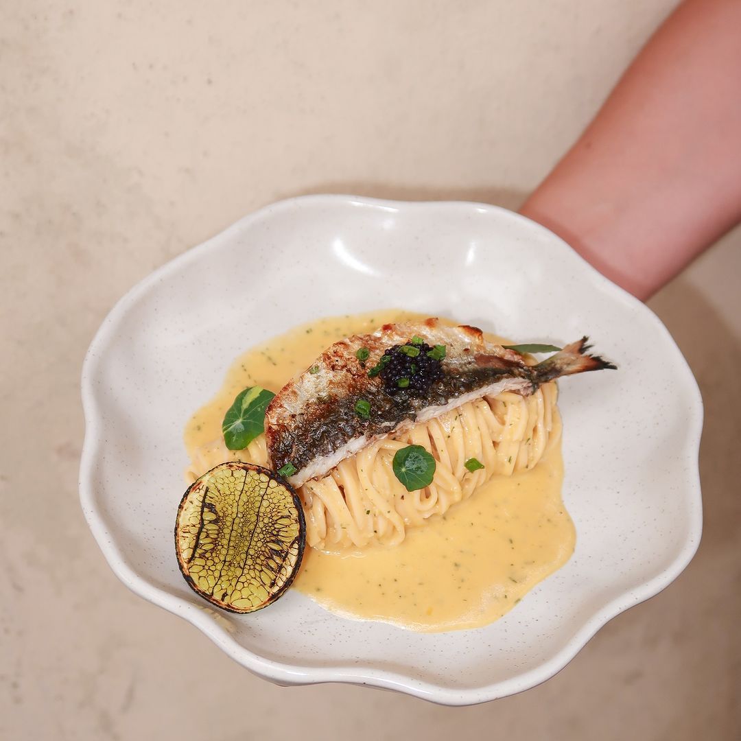 Egg yolk tagliolini with uni emulsion (Photo: Instagram / @backalleypasta)