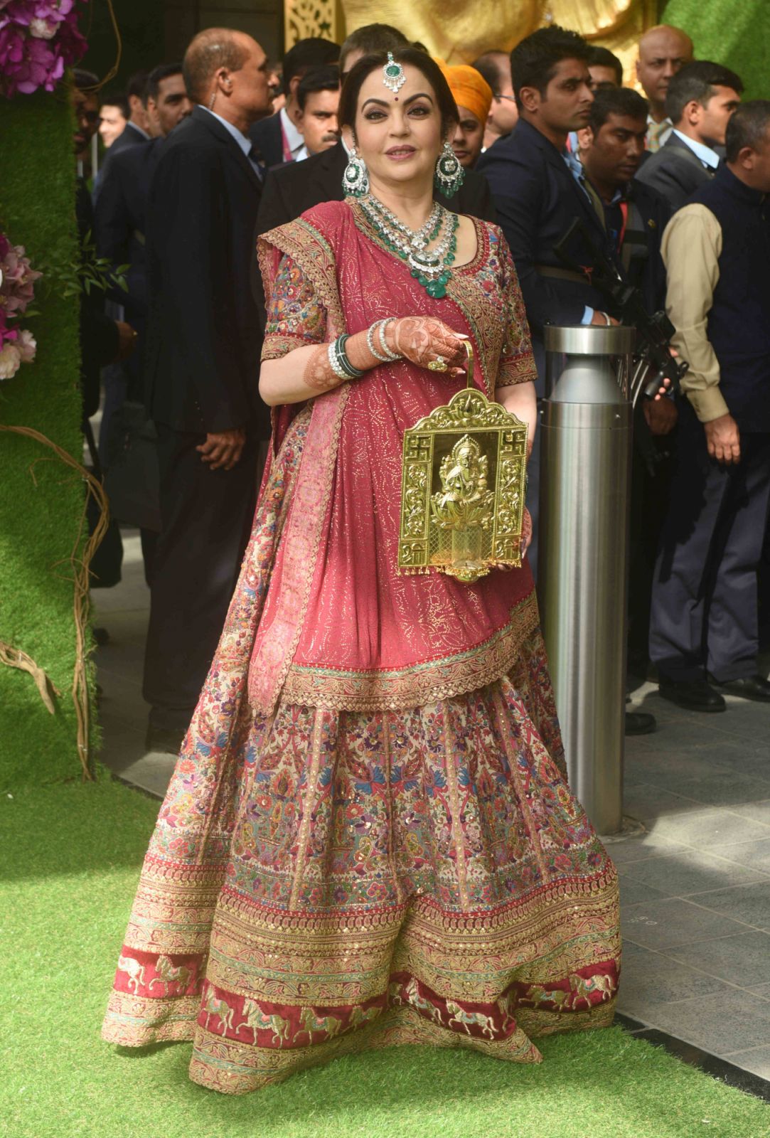 MUMBAI, INDIA - MARCH 9: Nita Ambani during the wedding ceremony of Akash Ambani and Shloka Mehta at JIO World Centre, BKC, on March 9, 2019 in Mumbai, India. On Saturday, India witnessed the star-studded wedding of industrialist Mukesh Ambanis son Akash with Shloka Mehta, daughter of diamantaire Russel Mehta. (Photo by Pramod Thakur/Hindustan Times via Getty Images)