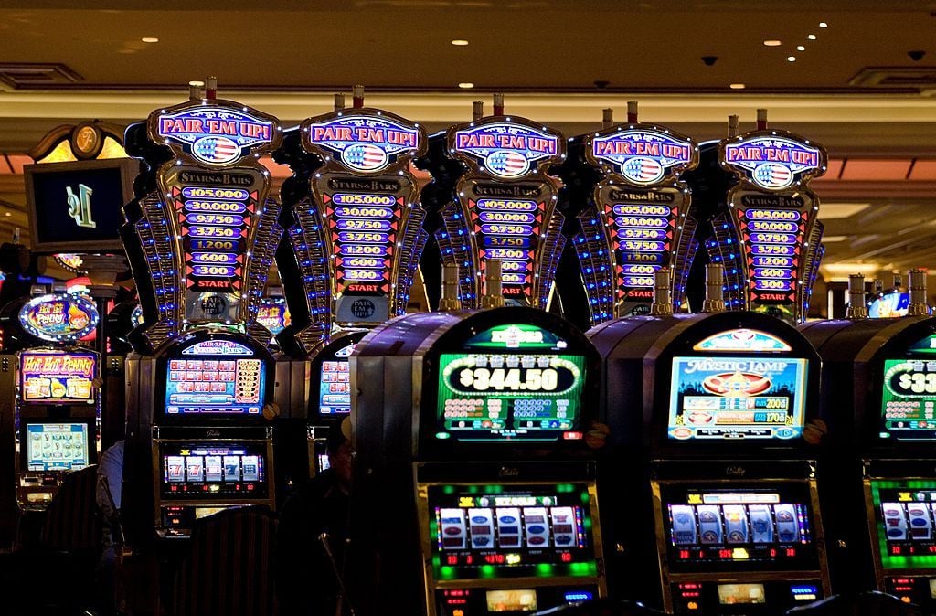 LAS VEGAS, NV - 2009: A row of slot machines at the Venetian Hotel & Casino, located on the famed Las Vegas Strip, are seen in this 2009 Las Vegas, Nevada, interior photo. (Photo by George Rose/Getty Images)