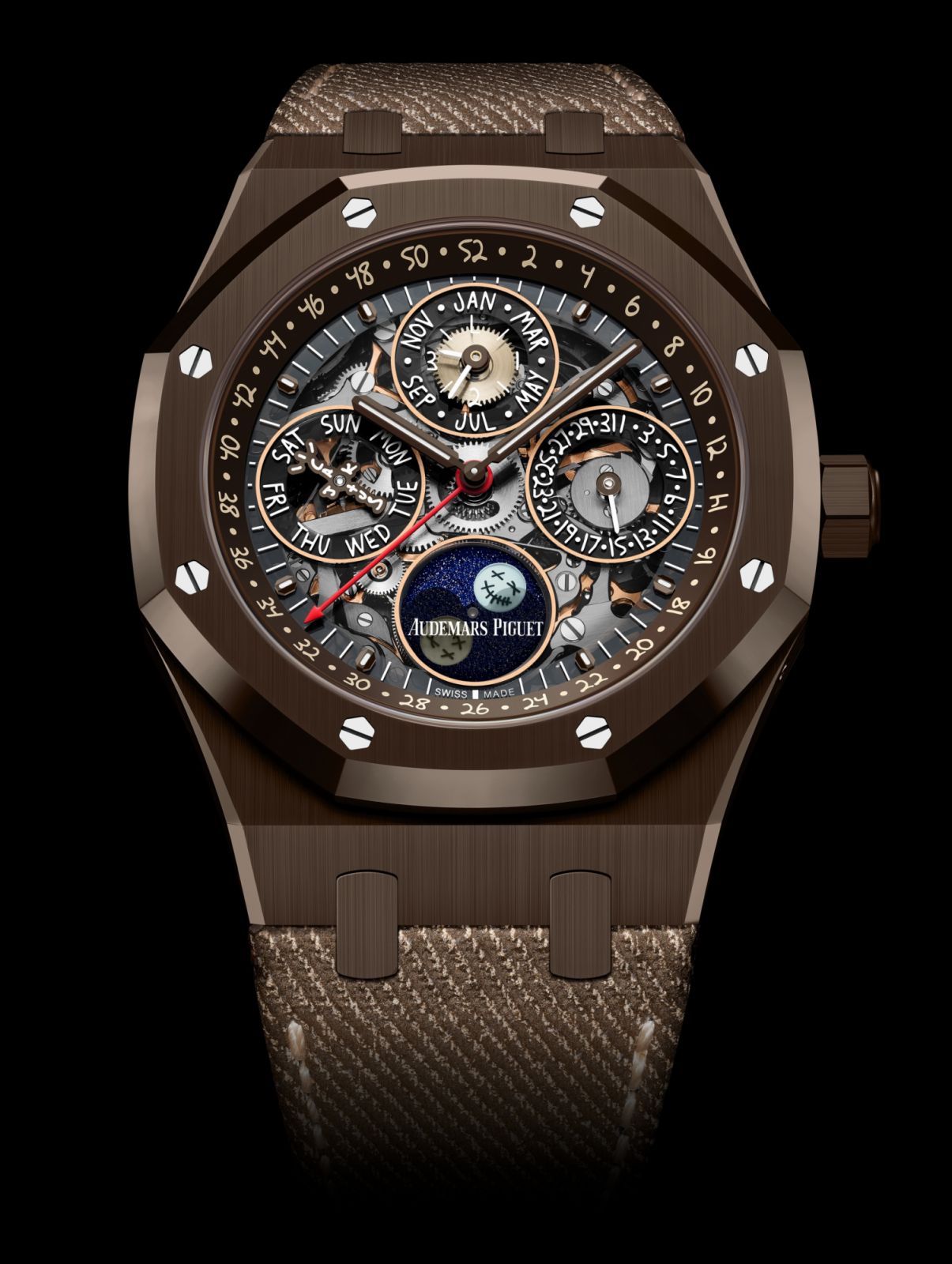 愛彼皇家橡樹系列鏤空萬年曆Cactus Jack限量版腕錶。(Photo: Audemars Piguet)