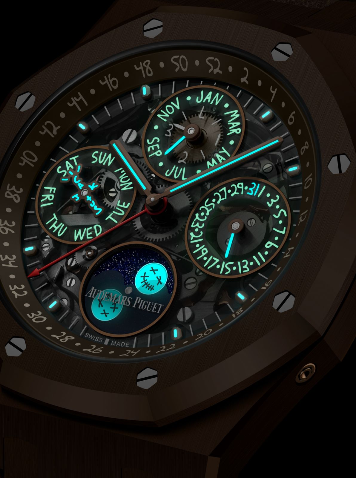 Cactus Jack限量版具備夜光塗層,能在暗處發光。(Photo: Audemars Piguet)