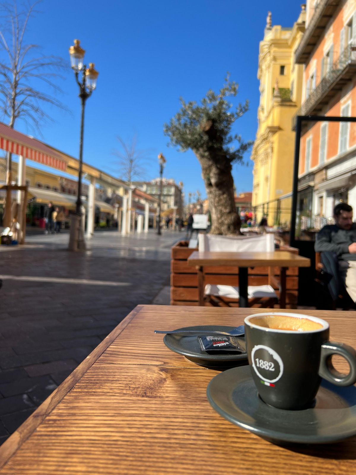 Camille Cheng drinking a ‘noisette’ in the Old Nice (Photo: courtesy of Camilly Cheng)