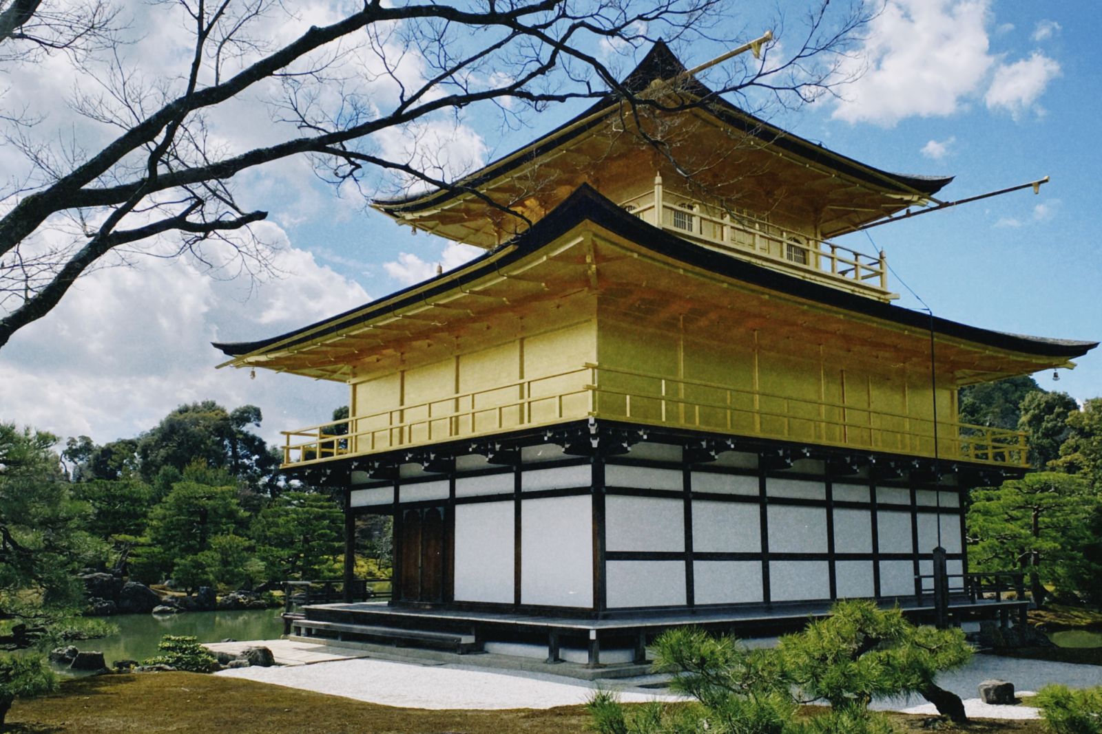 The top two floors of Kinkaku-ji are completely covered in gold leaf