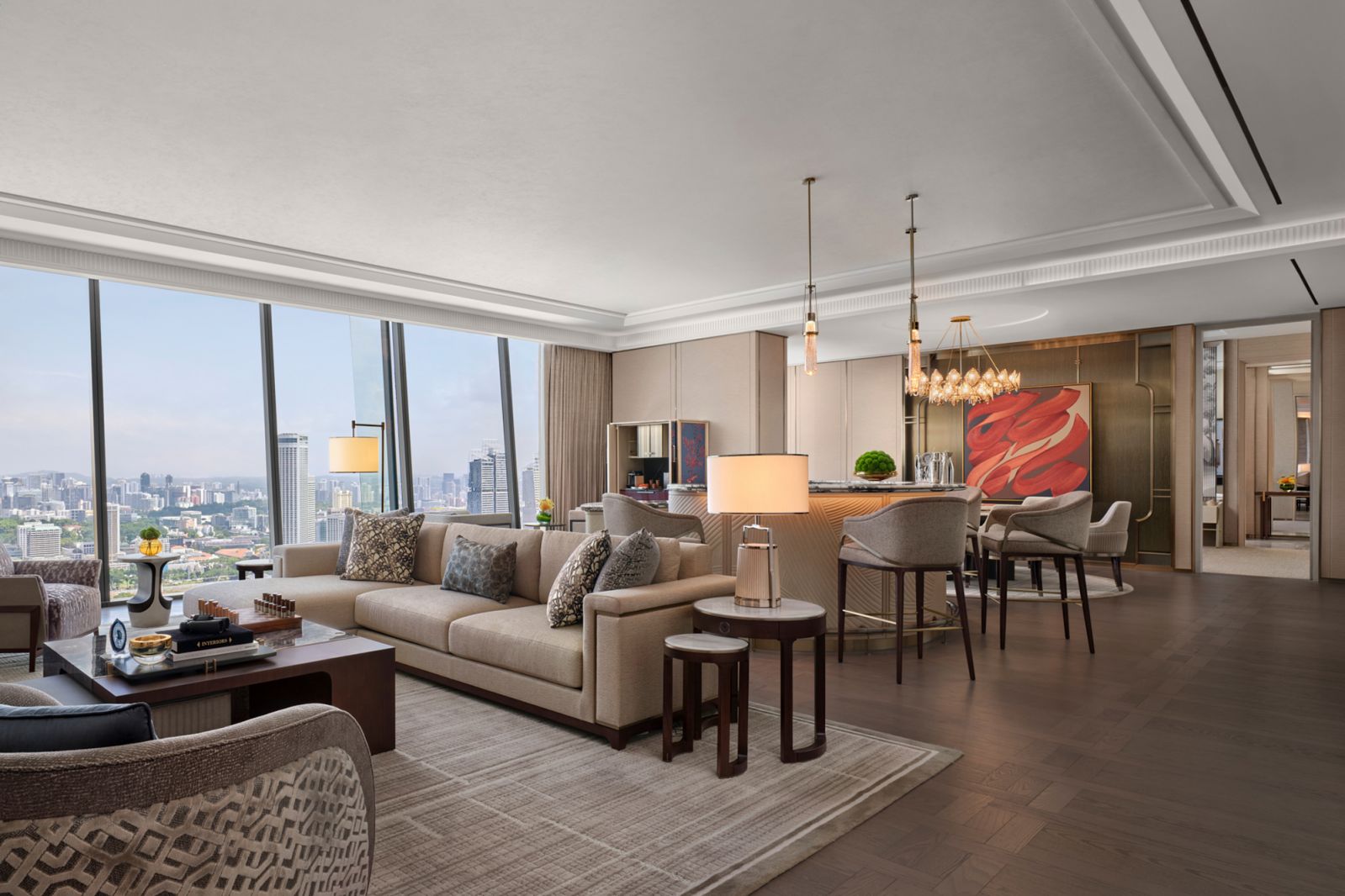 Presidential Suite - Living and dining area with functional bar