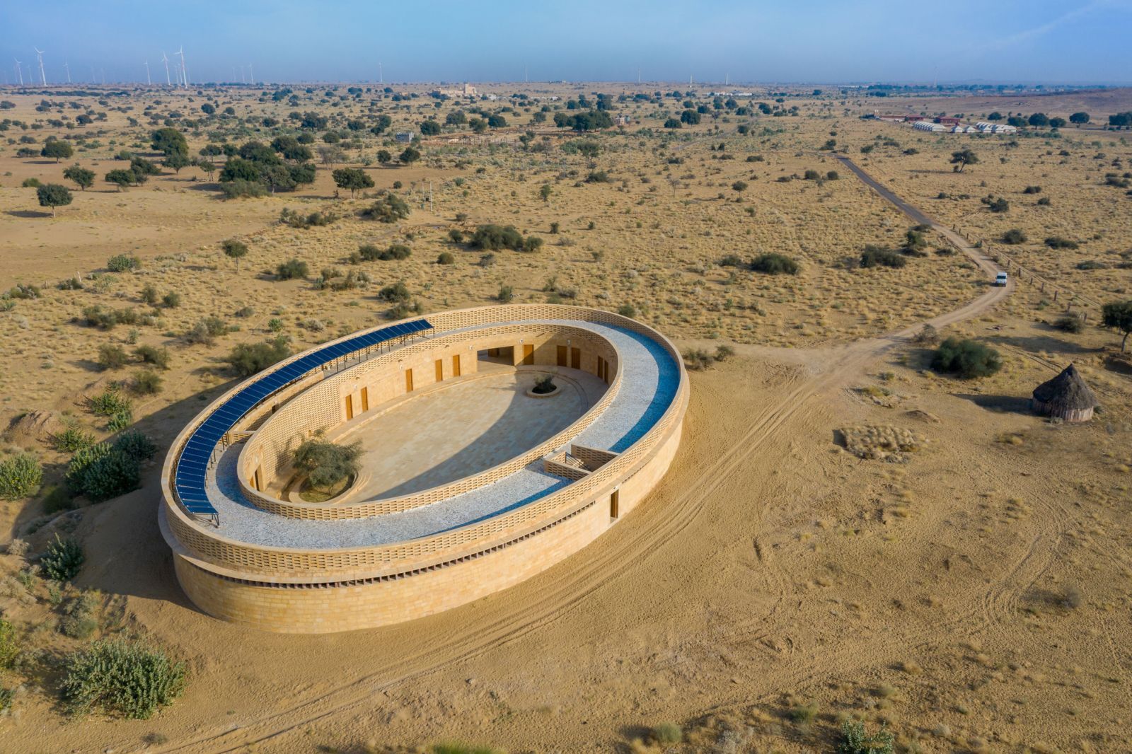 Rajkumari Ratnavati Girls School by Diana Kellogg Architects amidst the desert landscape (Photo: Vinay Panjwani)
