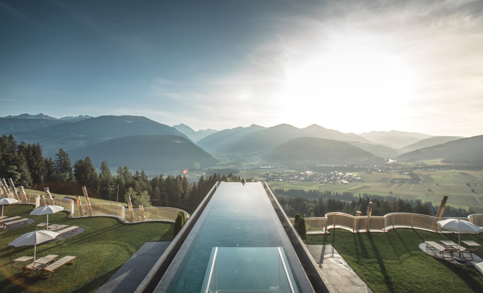 The infinity pool is nestled, quite literally, between heaven and earth