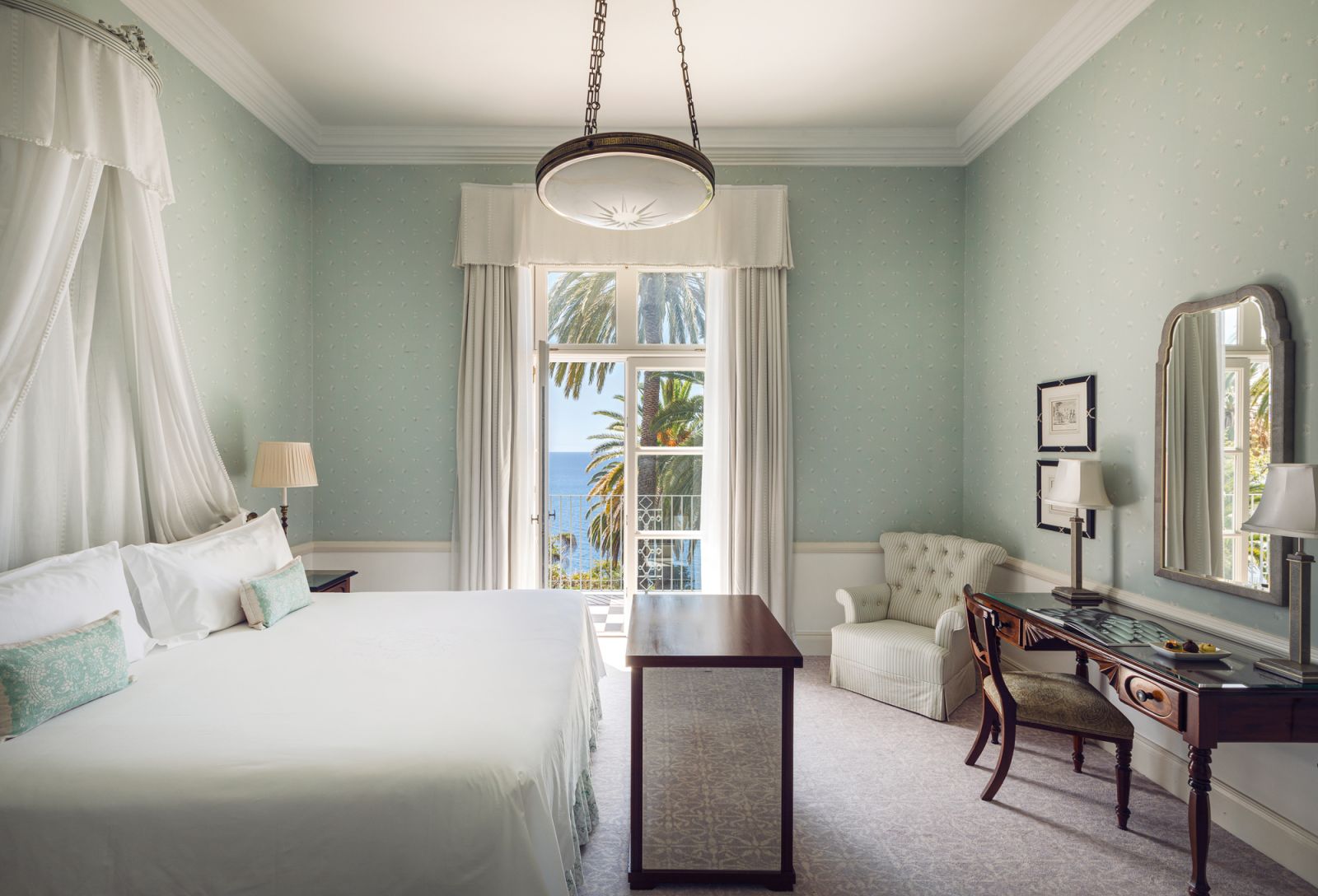 This mint-hued room at Reid’s Palace complements the natural views outdoors