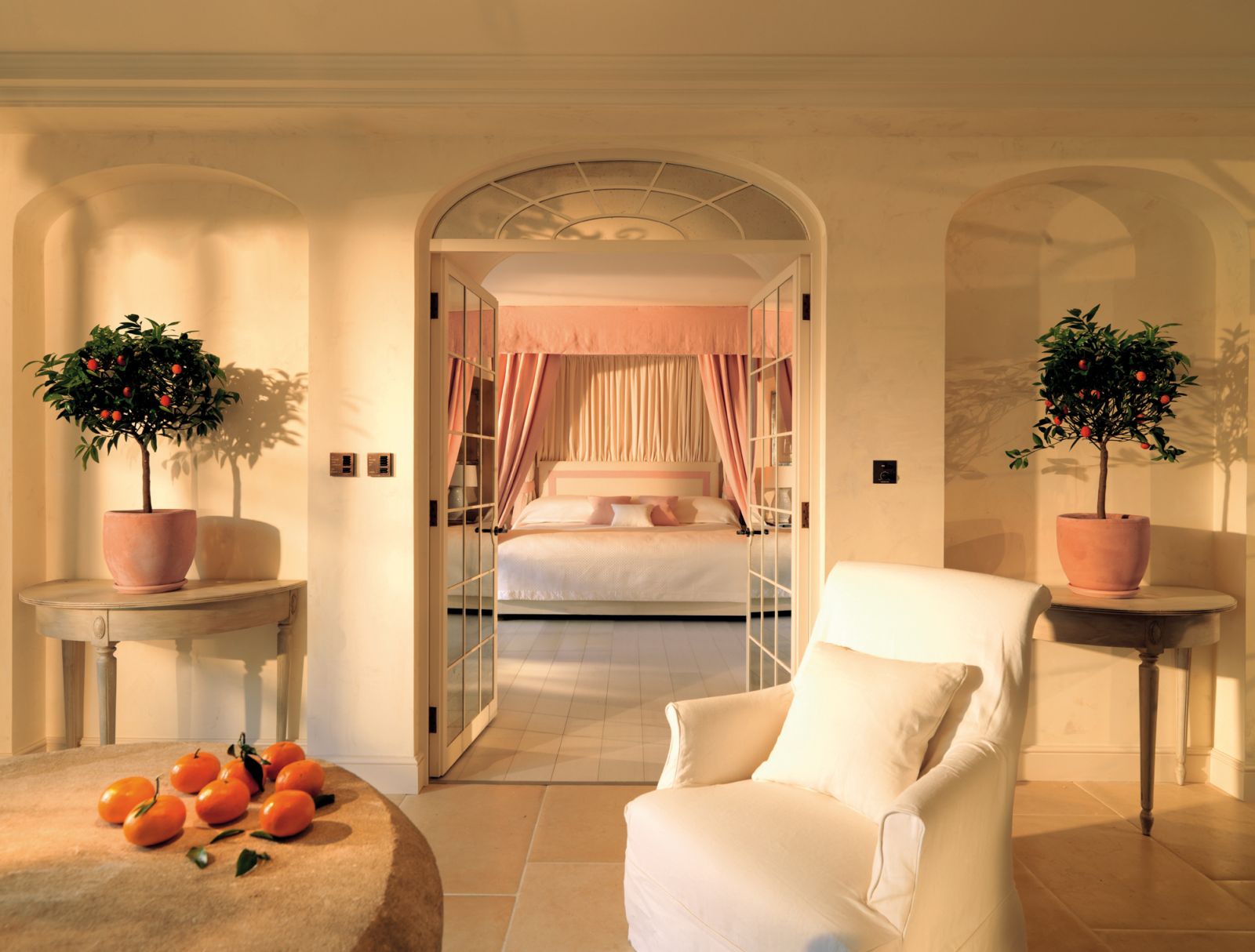 One of the Le Manoir aux Quat’Saisons suites at sunset