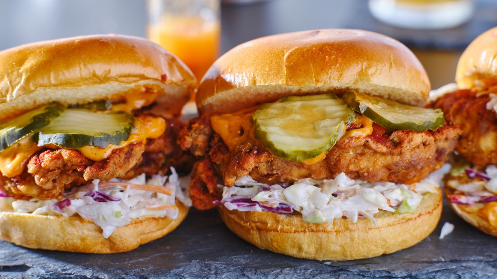 Nashvile hot chicken sandwiches with coleslaw and pickles (Photo: Getty Images)