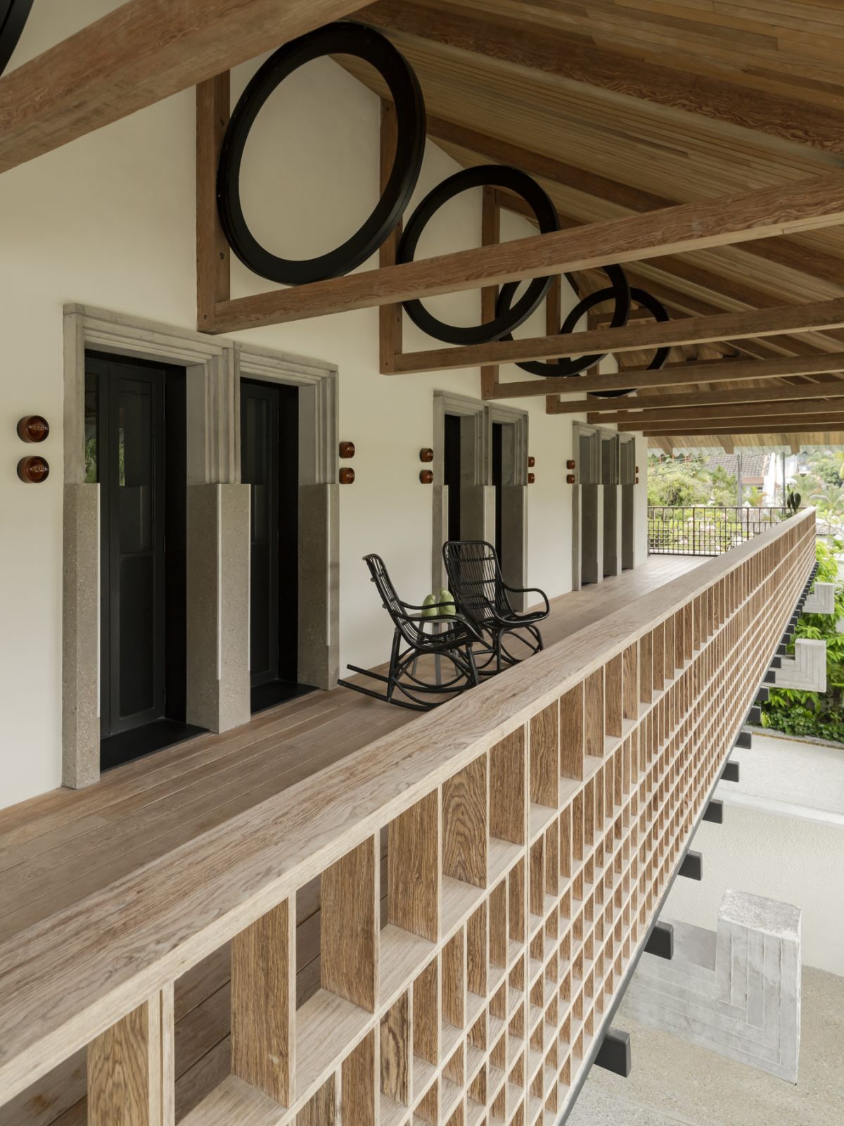 A circular motif is repeated throughout the house