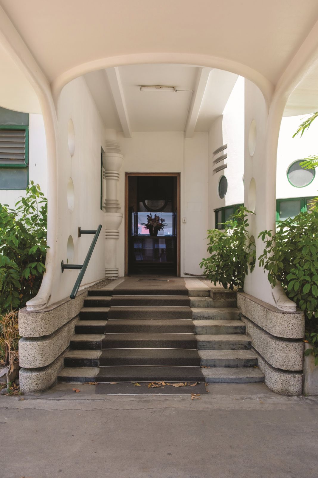 The main entrance with cemented canopy; Dubbed as “Boat House”