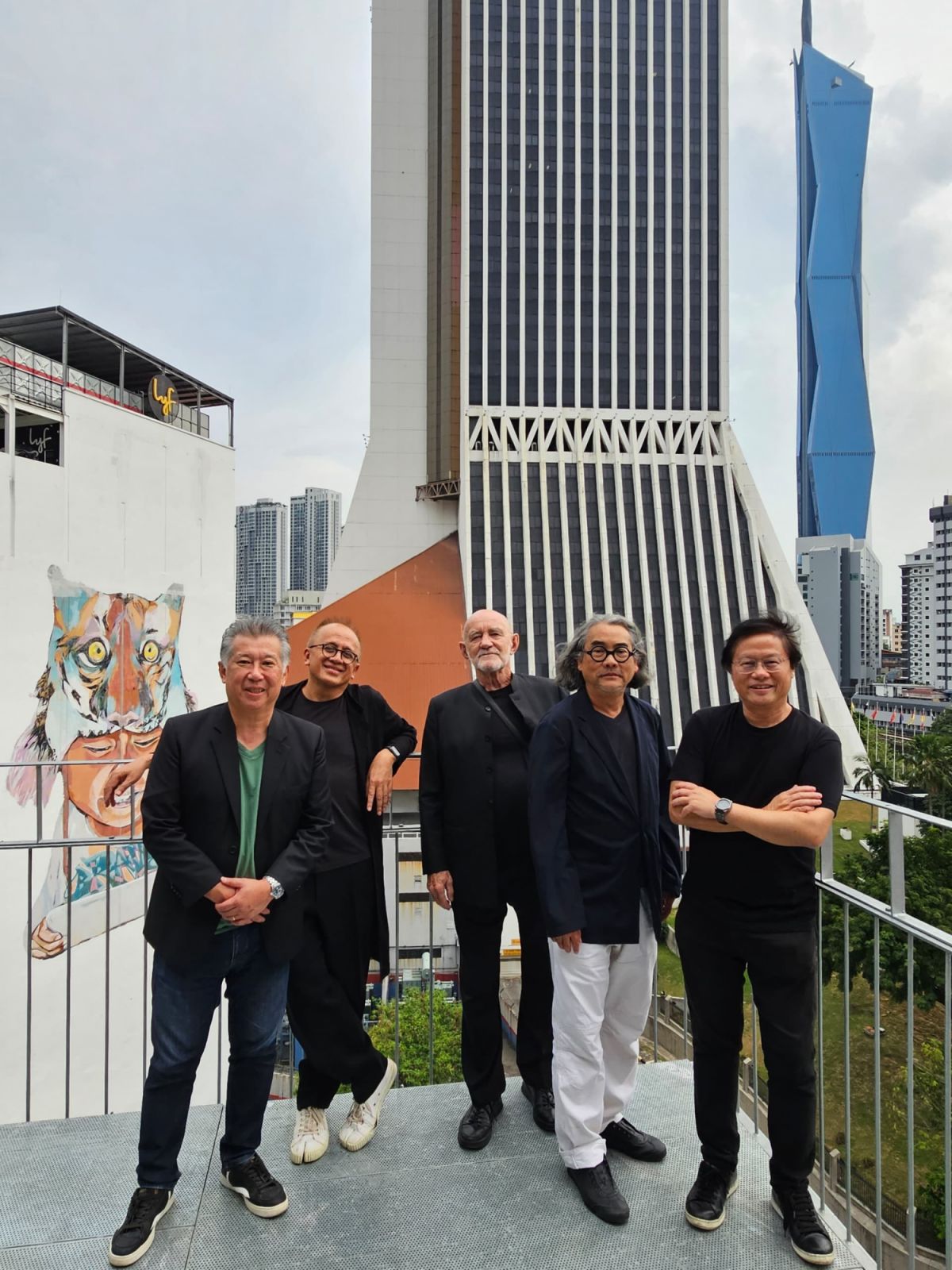 Professor Robert Powell (centre) with featured architects, from left: René Tan, Andra Matin, Duangrit Bunnag, and Dr Tan Loke Mun