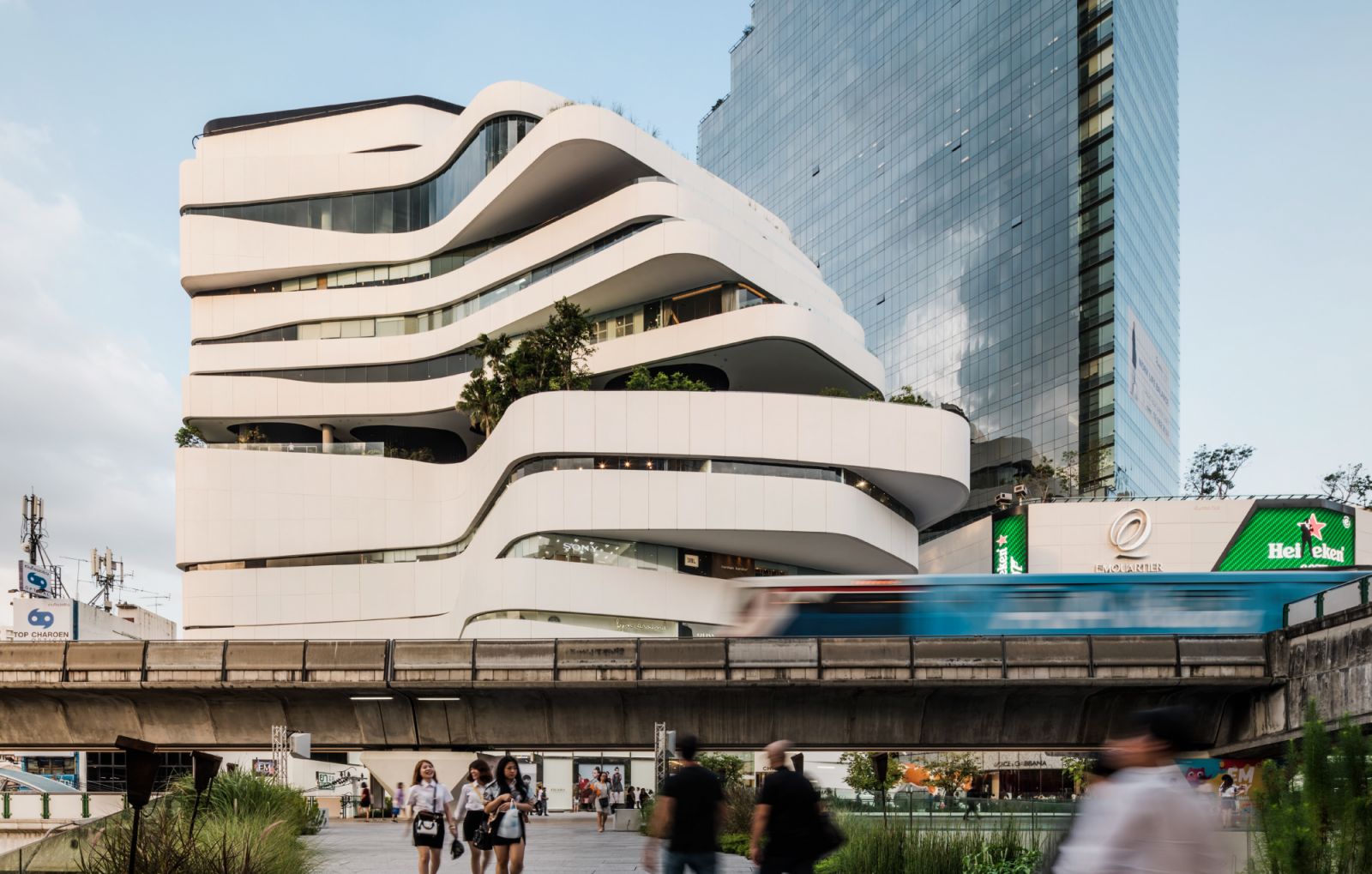 The undulating form of EMQuartier Helix Building by Duangrit Bunnag