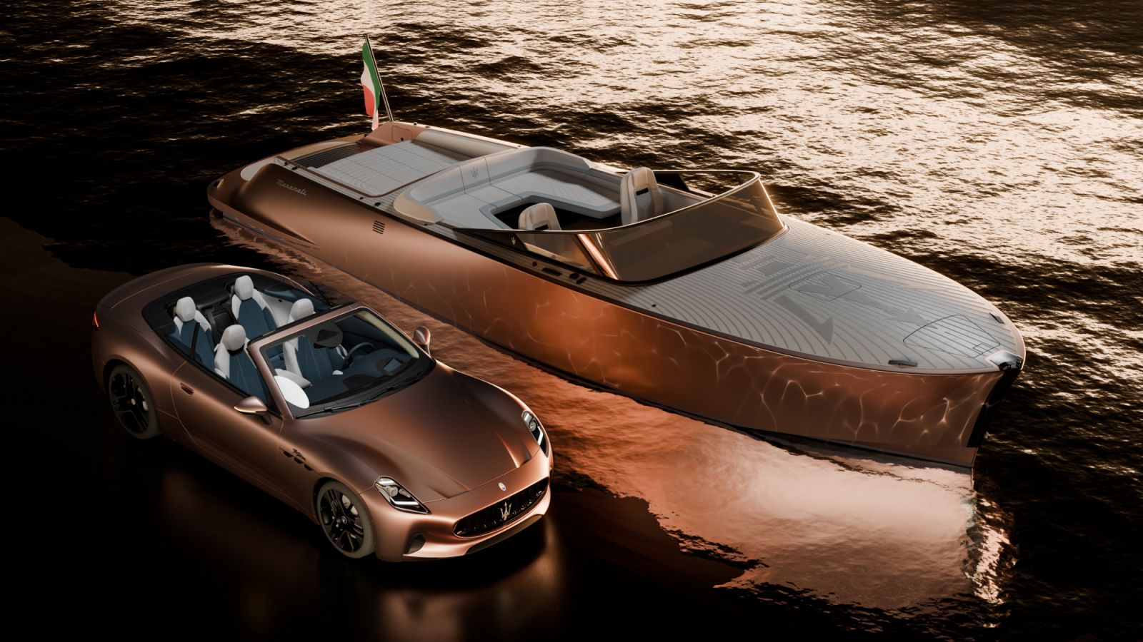 GranCabrio Folgore รถยนต์ไฟฟ้ารุ่นล่าสุดจาก Maserati และ Tridente เรือสุดหรูขับเคลื่อนด้วยไฟฟ้า (ภาพ: Maserati)