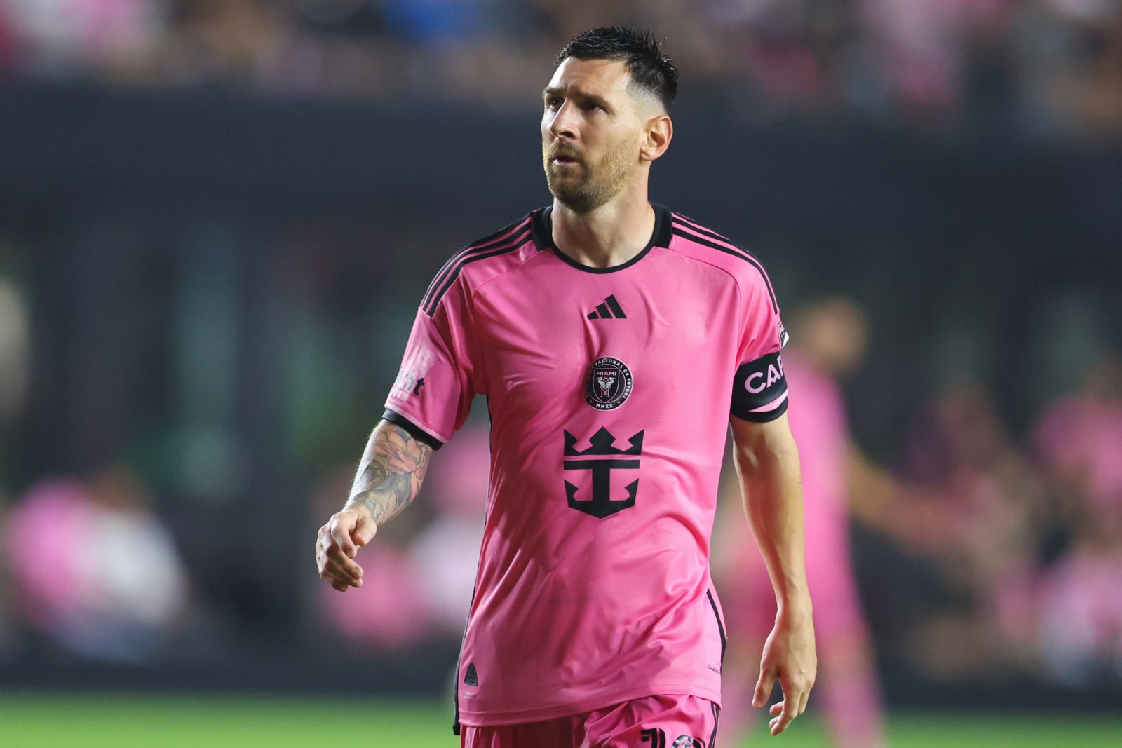 FORT LAUDERDALE, FLORIDA - MAY 18: Lionel Messi #10 of Inter Miami looks on during the first half of the game against the D.C. United at Chase Stadium on May 18, 2024 in Fort Lauderdale, Florida. (Photo by Megan Briggs/Getty Images)