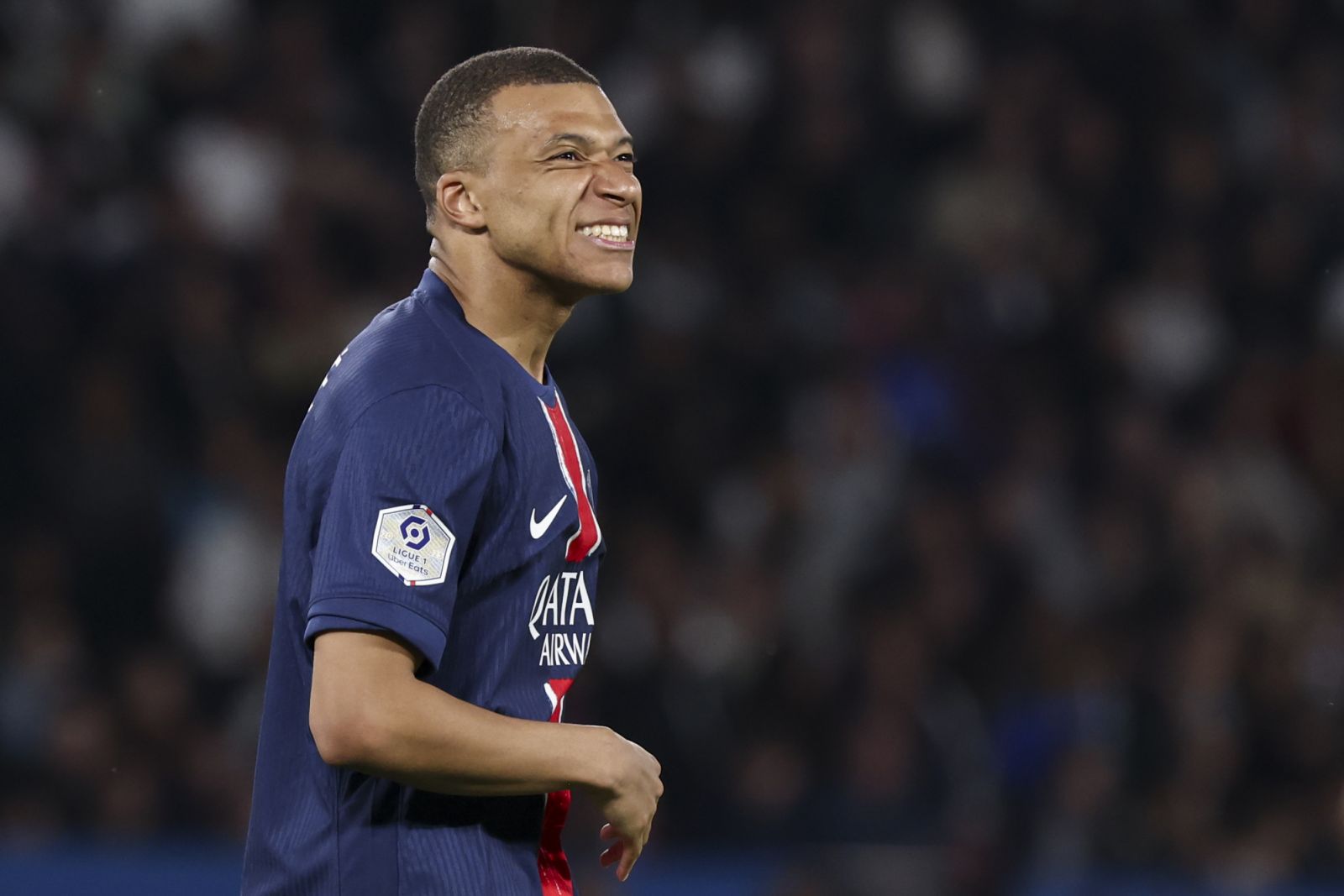 PARIS, FRANCE - MAY 12: Kylian Mbappe #7 of Paris Saint-Germain reacts to a play during the Ligue 1 Uber Eats match between Paris Saint-Germain and Toulouse FC at Parc des Princes on May 12, 2024 in Paris, France.(Photo by Catherine Steenkeste/Getty Images)