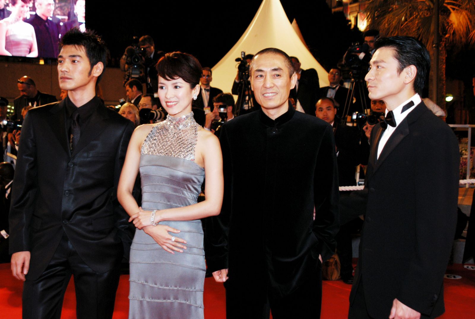 Rakeshi Kaneshiro, Zhang Ziyi and Andy Lau (far right) (Photo by Christian Alminana/FilmMagic)