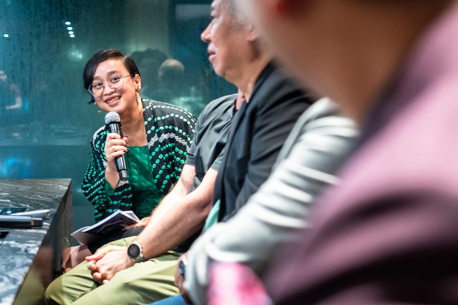 Tatler Homes Singapore editor Asih Jenie, asking questions on the panel
