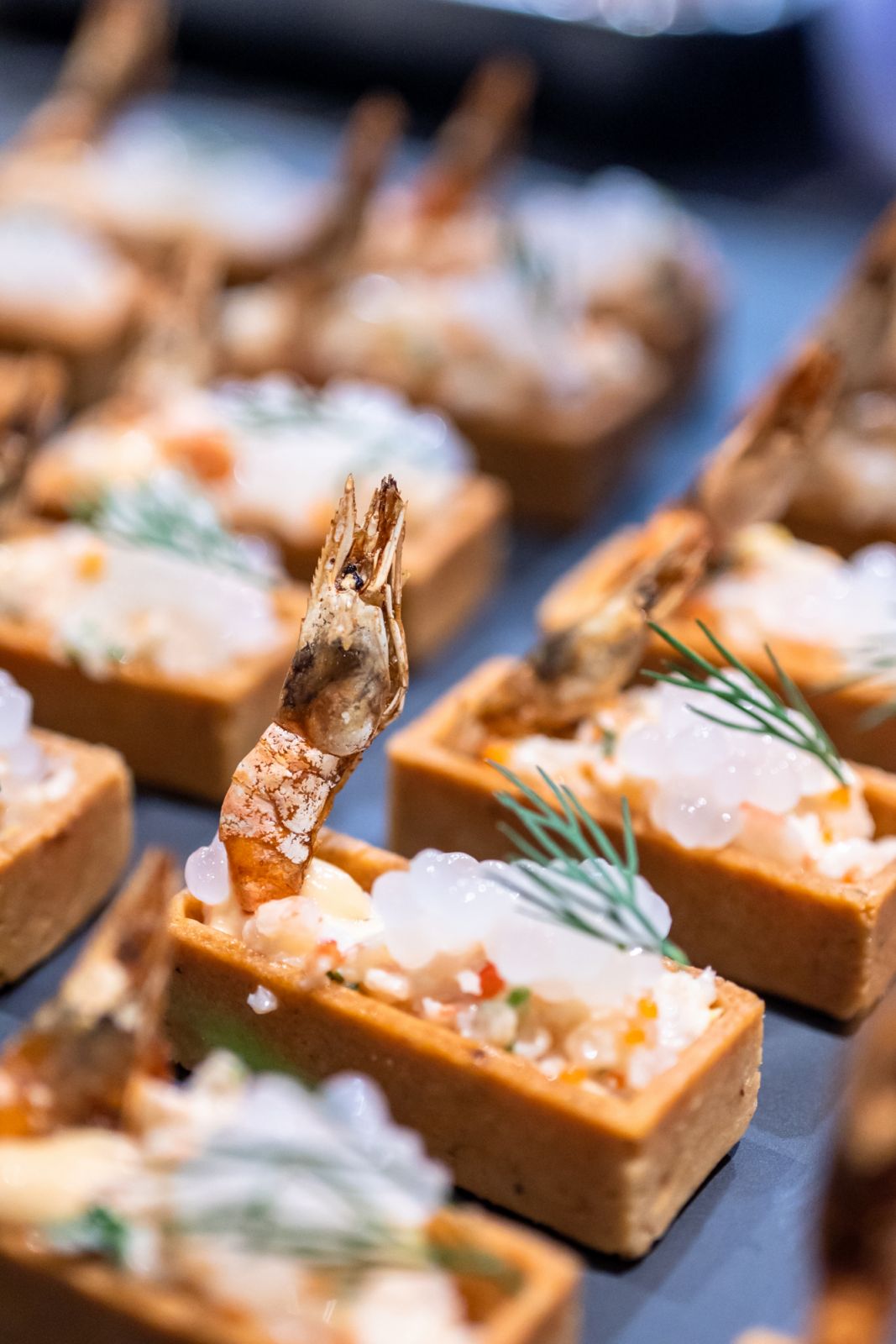 Prawn tartlets with lime tapioca caviar