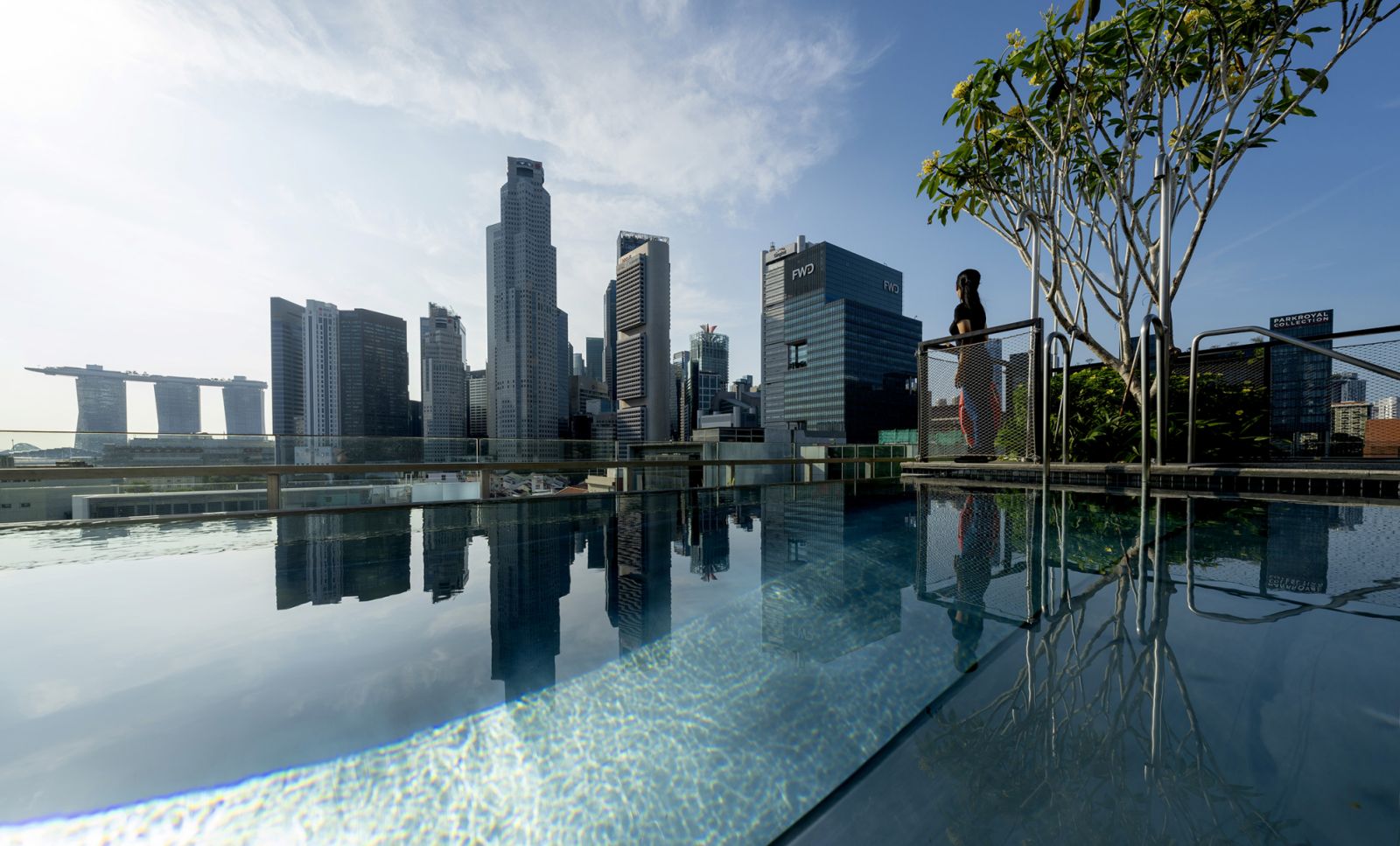 Singapore's iconic skyline from 21 Carpenter's poolside