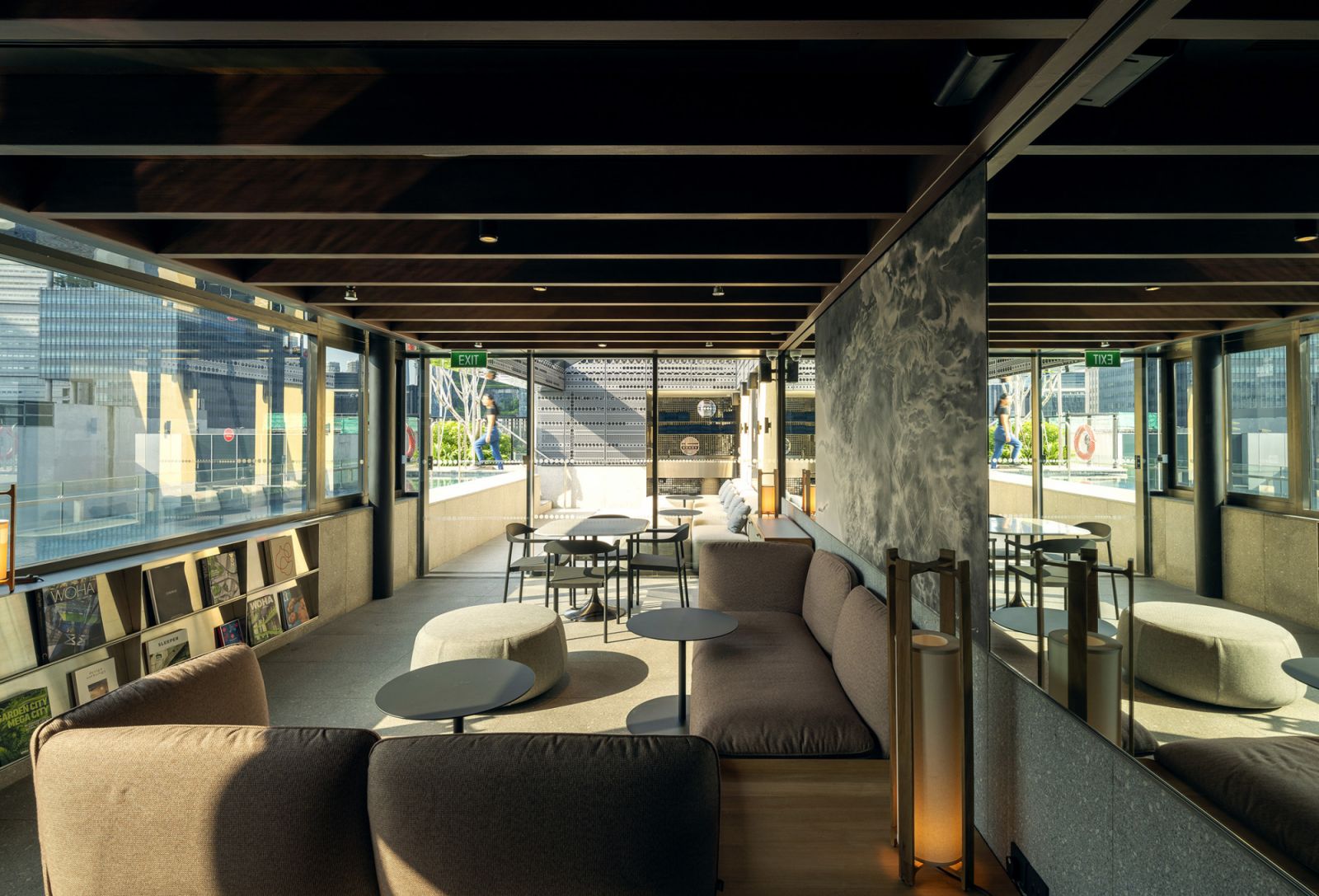 Parts of Singapore's central business district can be spotted from 21 Carpenter's various social spaces