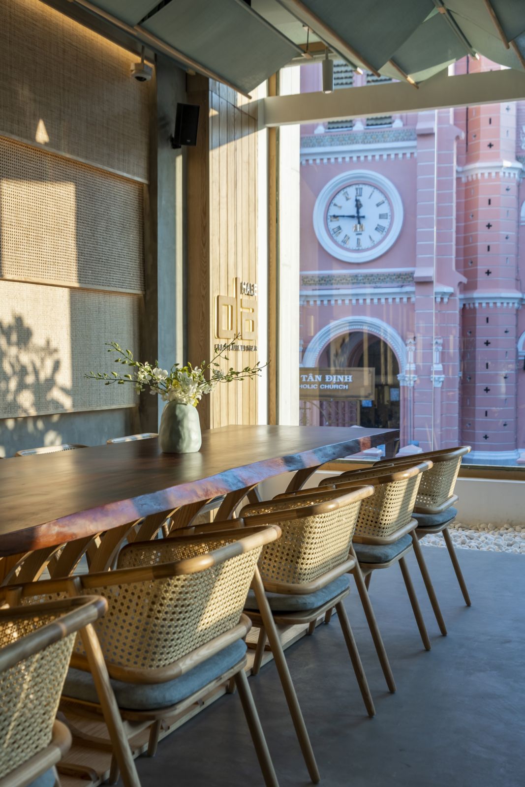 2nd floor restaurant framing Tan Dinh Church
