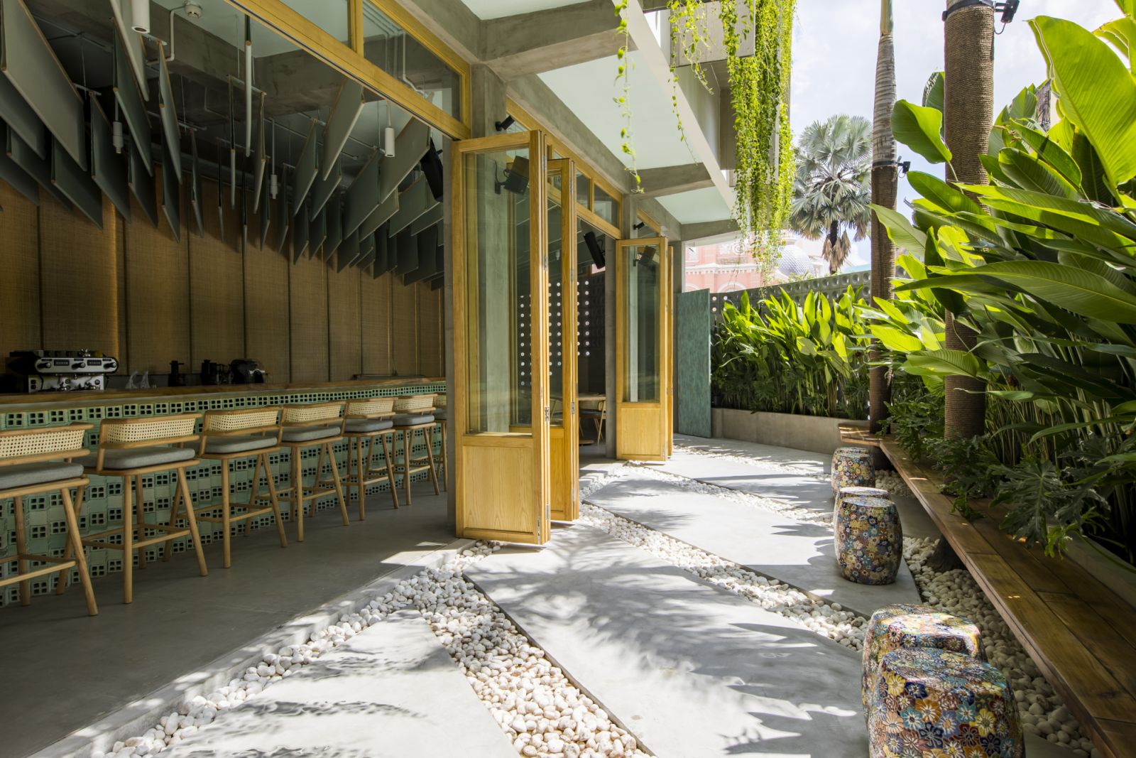View of external courtyard into 1st floor café