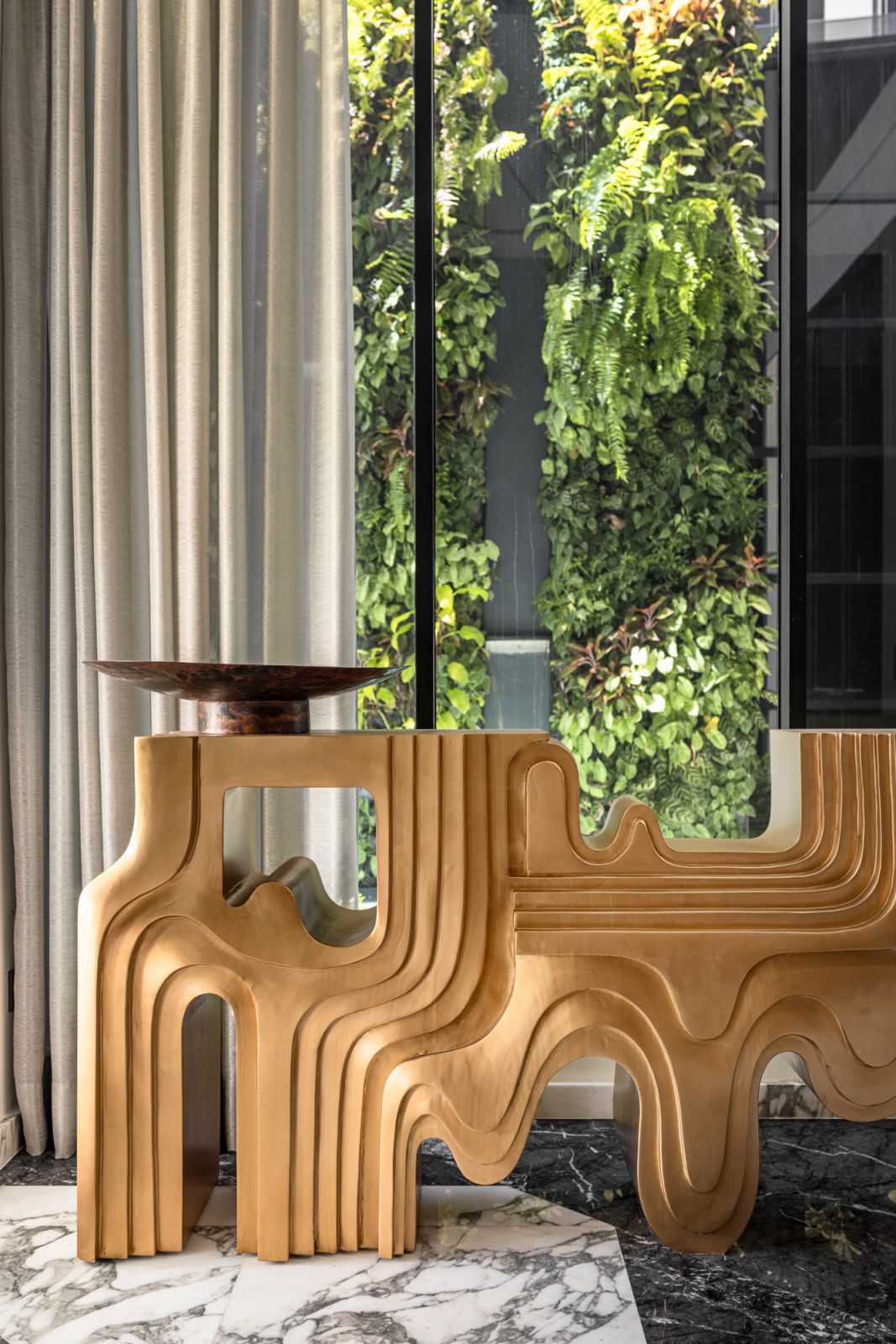 A detail of the custom made console