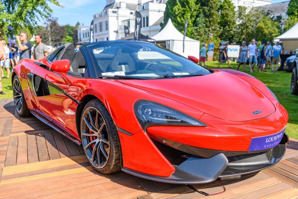 BAARN, NETHERLANDS - AUGUST 25: McLaren 570S Spider convertible sports car on display at the 2019 Concours d'Elegance at palace Soestdijk on August 25, 2019 in Baarn, Netherlands. This is the first time the Concours d'Elegance will be held at Soestdijk Palace and the 2019 edition was held on 24-25 August. (Photo by Sjoerd van der Wal/Getty Images)