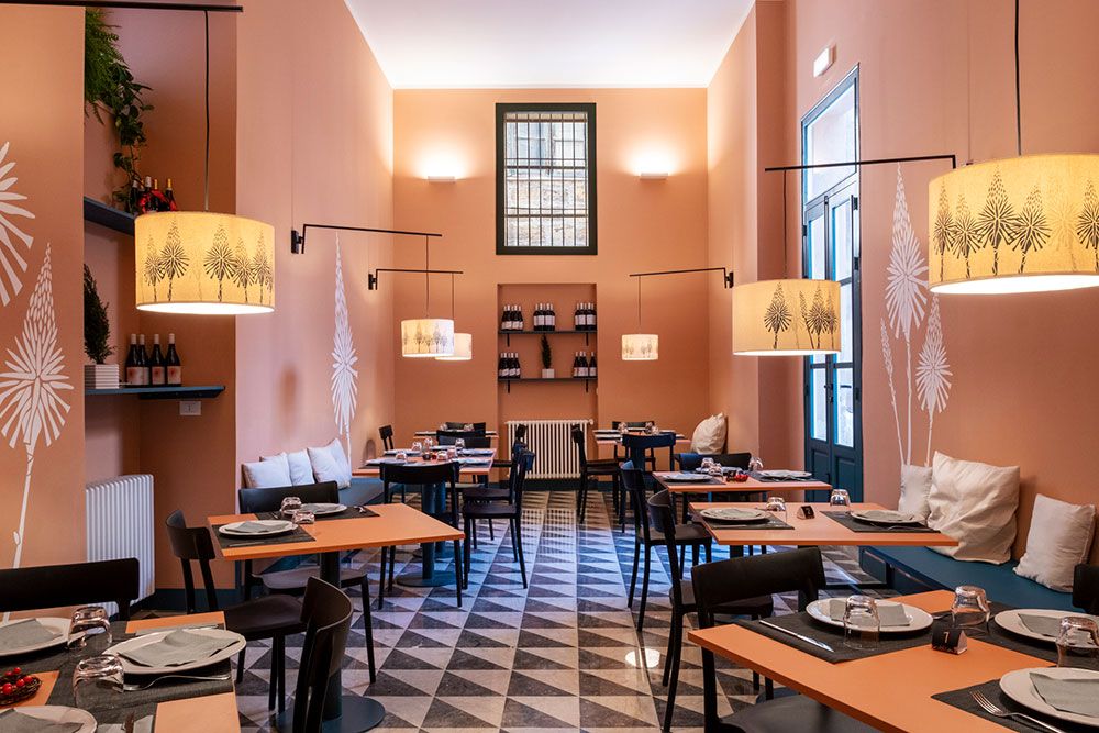 Warm hues and cosy vibes define the indoor dining spaces of Al Fresco Giardino e Bistrot