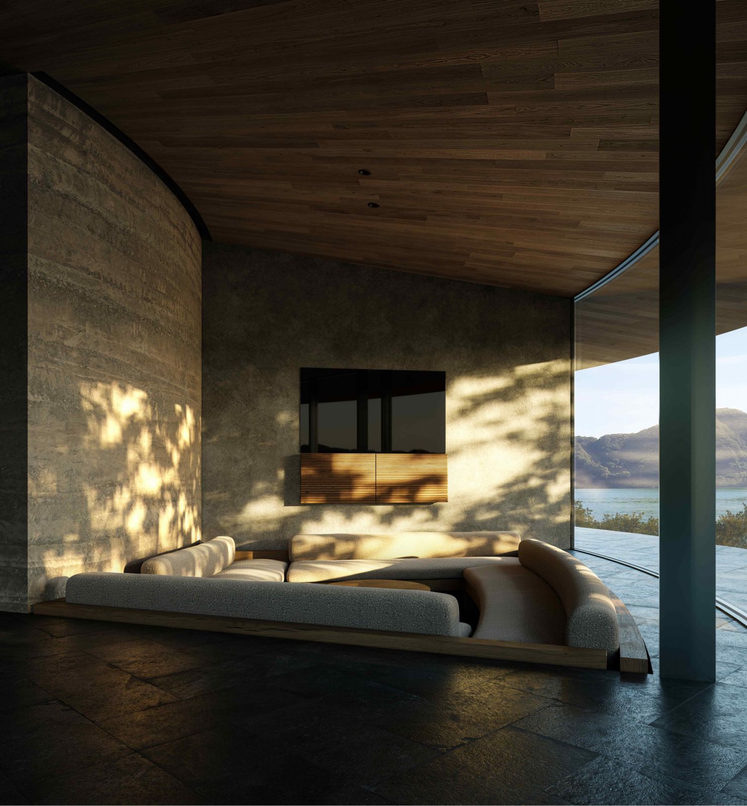 Genshoseki natural slate floors with patterns inspired by traditional tatami mats