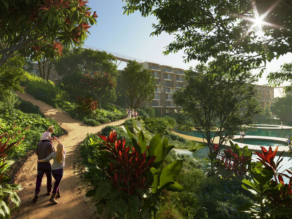 An artist's impression of the lush botanical garden at Laguna Lakelands