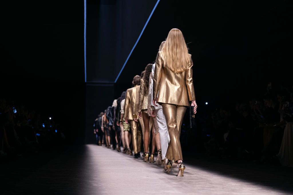 MILAN, ITALY - SEPTEMBER 21: Models walk the runway at the Tom Ford fashion show during the Milan Fashion Week Womenswear Spring/Summer 2024 on September 21, 2023 in Milan, Italy. (Photo by Justin Shin/Getty Images)