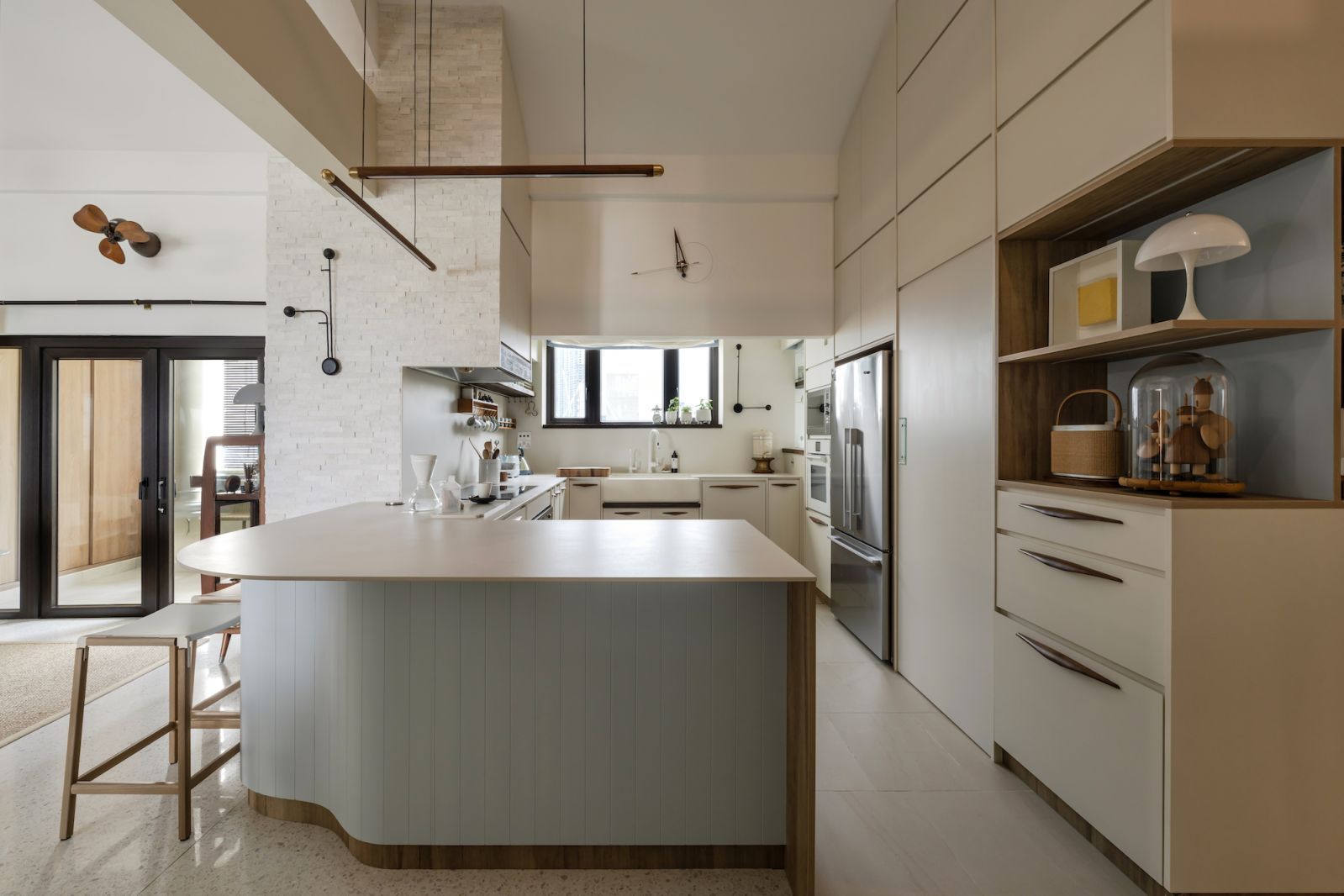 The pastel sky blue island counter add vibrancy (Photo: David Yeow)