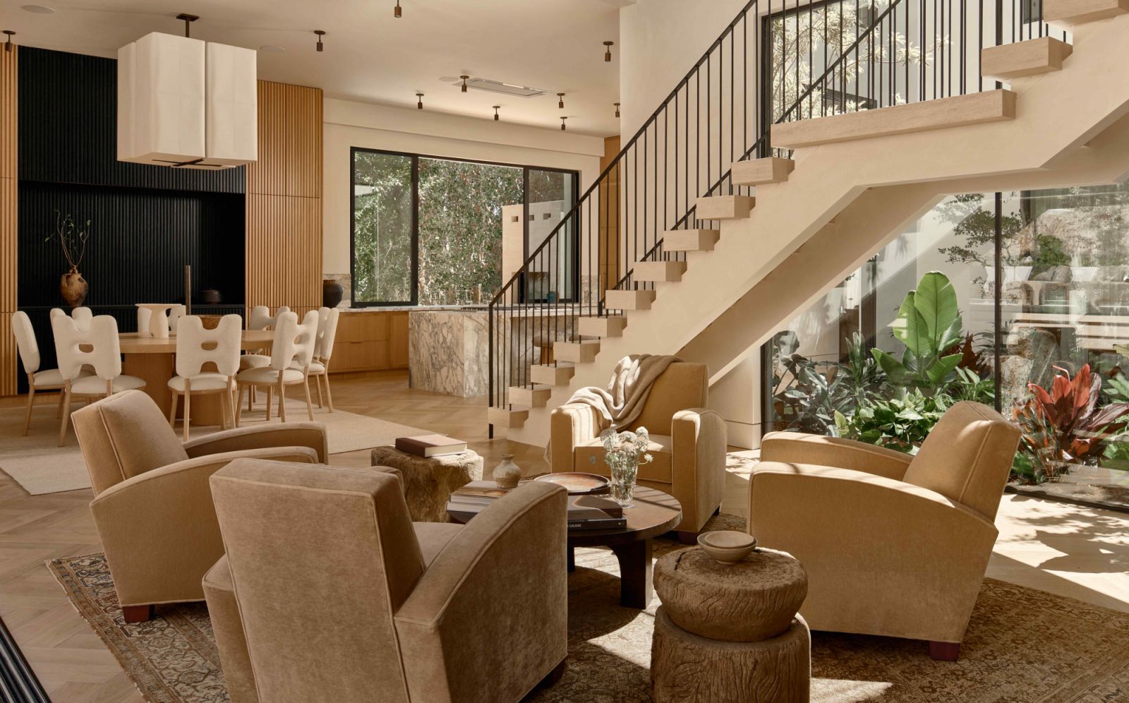 Seamless integration with the dining and kitchen areas