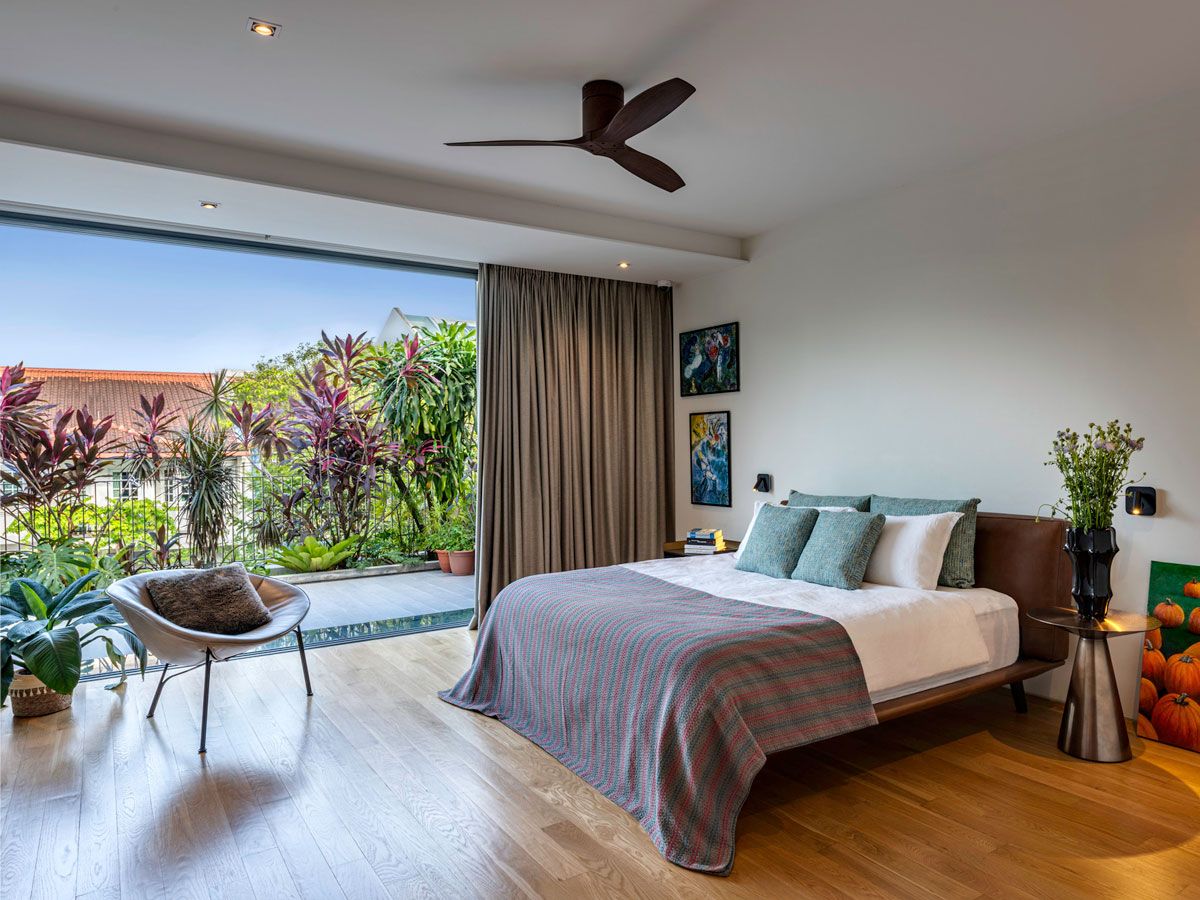 The bedroom exemplifying the core principle of being at one with nature