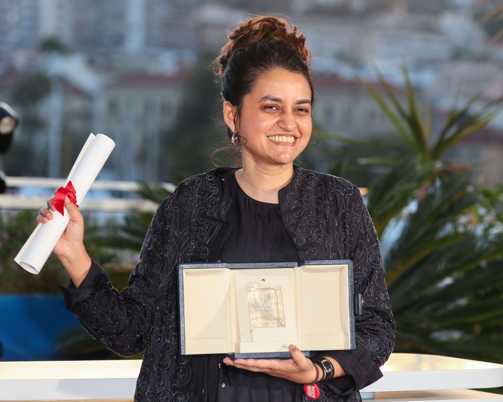 CANNES, FRANCE - MAY 25: Payal Kapadia poses with the Grand Prix Award for 'All We Imagine As Light' during the Palme D'Or Winners Photocall at the 77th annual Cannes Film Festival at Palais des Festivals on May 25, 2024 in Cannes, France. (Photo by JB Lacroix/FilmMagic)