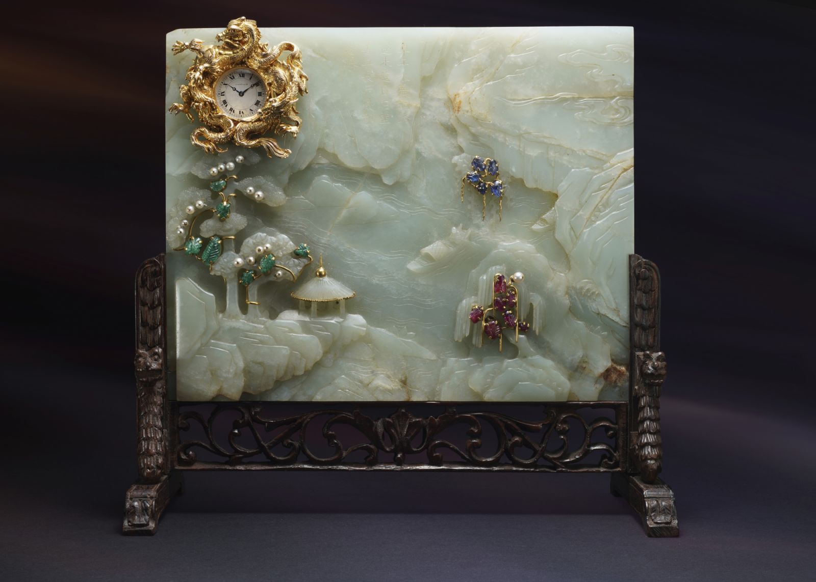 A possibly unique jade panel and yellow gold table clock (Photo: courtesy of Phillips Watches)