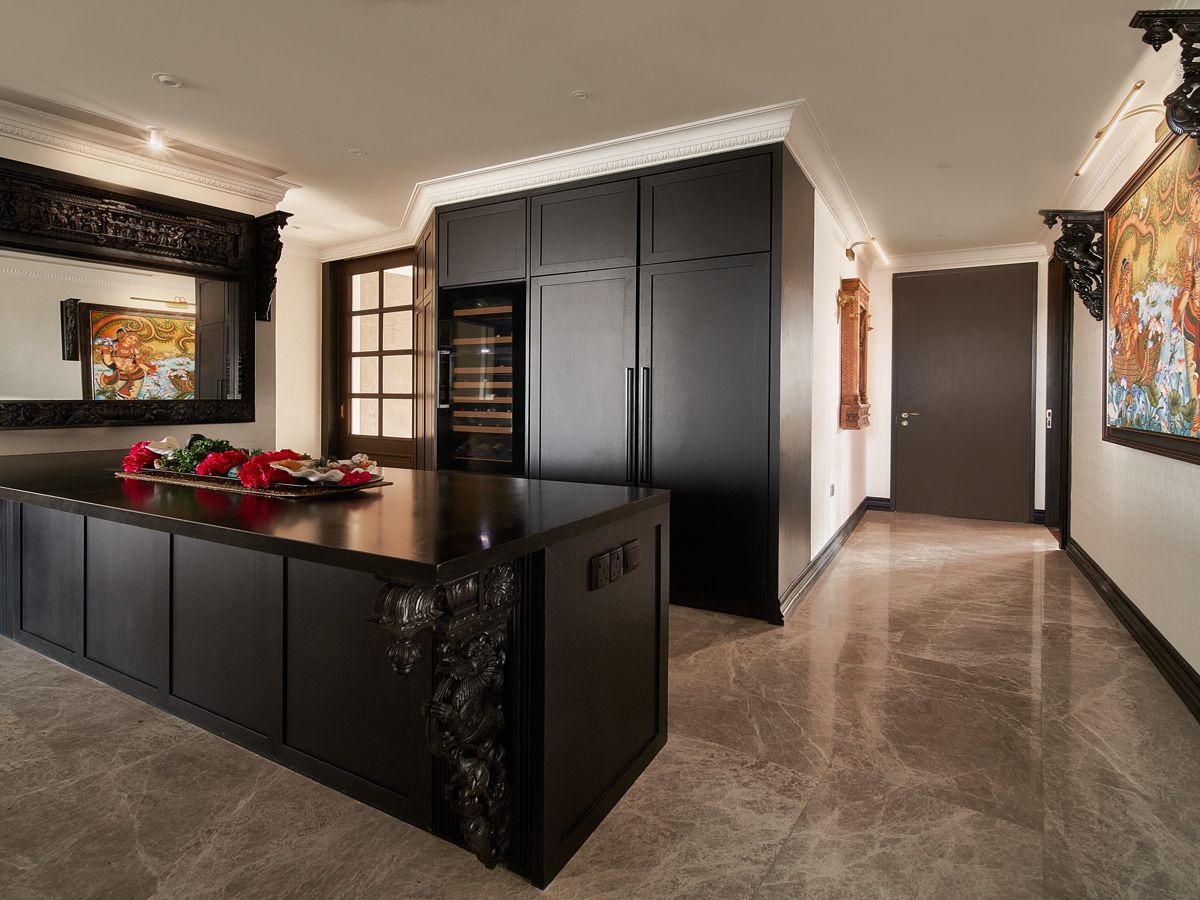 These well-laid-out cupboards house tools and crockery