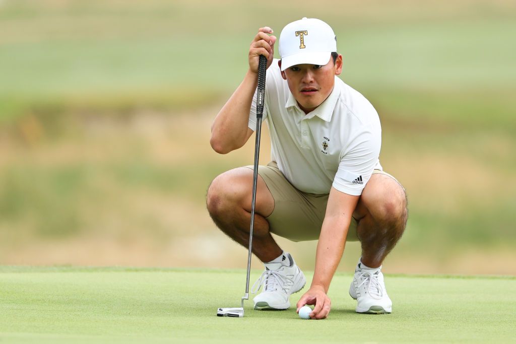 CARLSBAD, CALIFORNIA - MAY 27: Hiroshi Tai of the Georgia Tech Yellow Jackets places his ball before putting during the Division I Men's Golf Championship held at Omni La Costa Resort & Spa on May 27, 2024 in Carlsbad, California. (Photo by C. Morgan Engel/NCAA Photos via Getty Images)