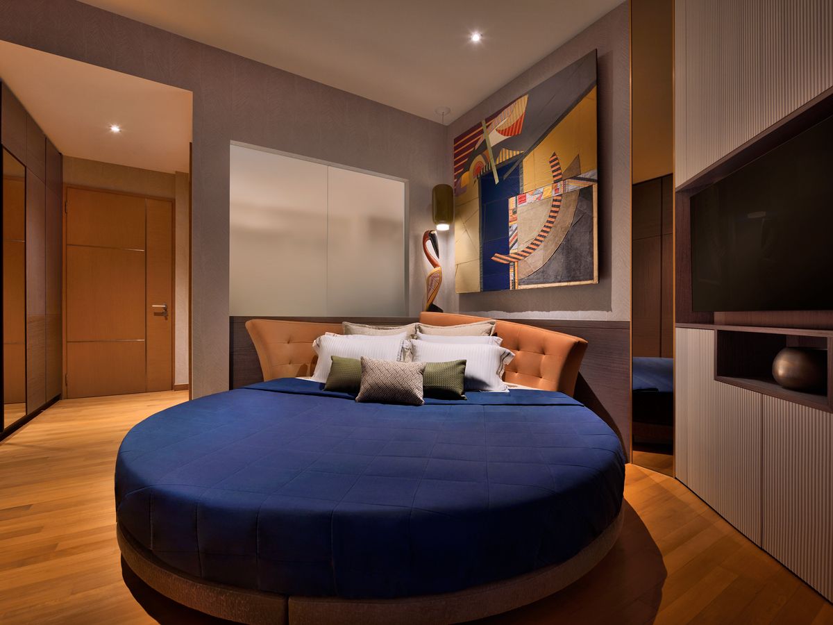 An oversized daybed in the master suite creates an inviting spot for rest and relaxation