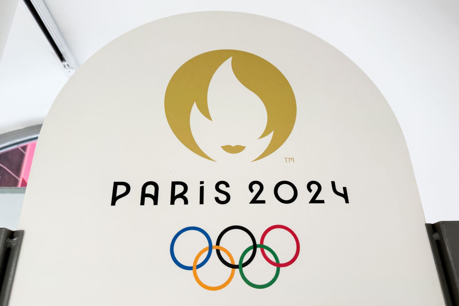 Paris 2024 Olympics logo is seen in Nice, France on May 28, 2024. (Photo by Jakub Porzycki/NurPhoto via Getty Images)