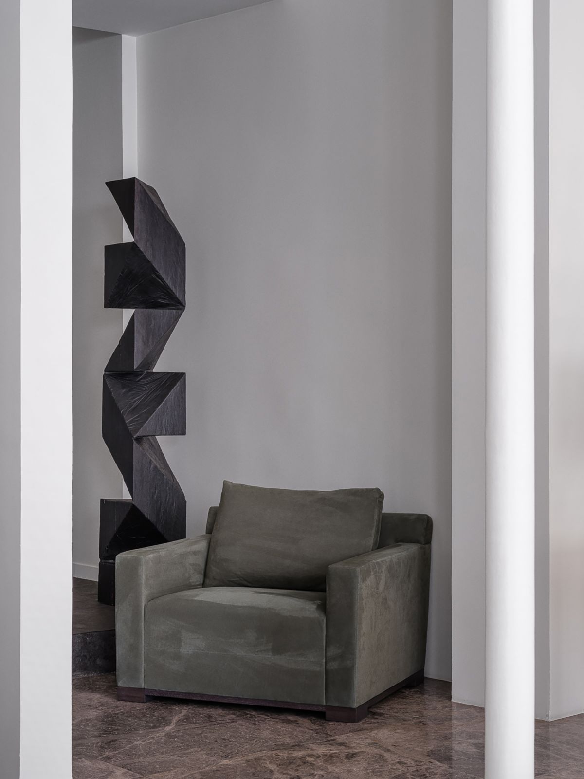 Angular, modern artwork and matching furniture selected by Liaigre (Photo: Gregory Copitet)
