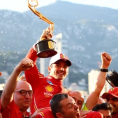 Charles Leclerc of Monaco and Ferrari celebrates with his team’s victory at the Monaco Grand Prix (Photo: Getty Images)