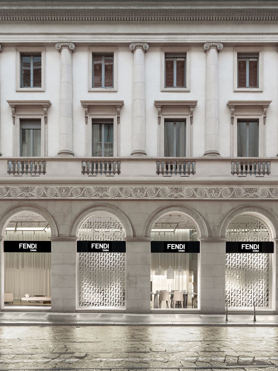 Screen partitions with the brand’s unmistakable “FF” logo lent texture to the showroom facade
