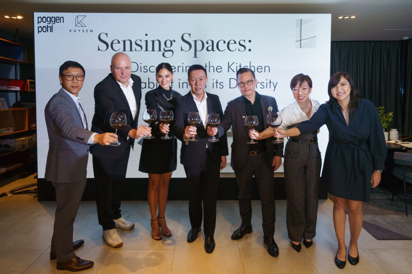 At the launch of Poggenpohl Kitchen Studio (L-R): Edison Go, Dirk Lange, Pia Wurtzbach-Jauncey, Jensen Go, Miki Nakamura, Marleen Go-Uyecio, Lia Chua (Photo: Courtesy of Kuysen)