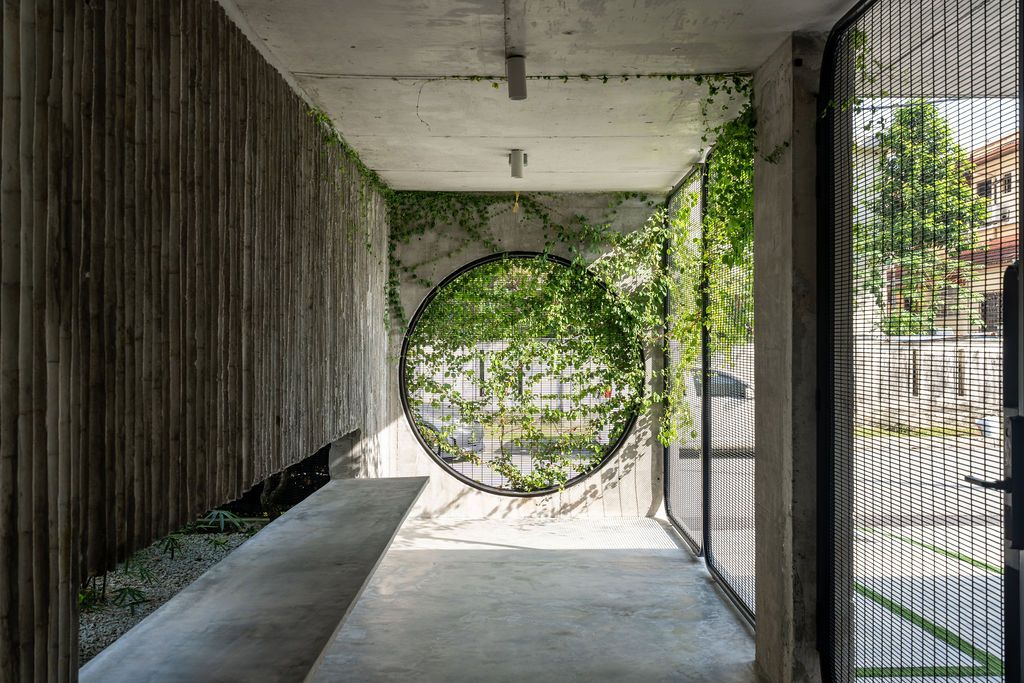 Greenery softens the hard surfaces