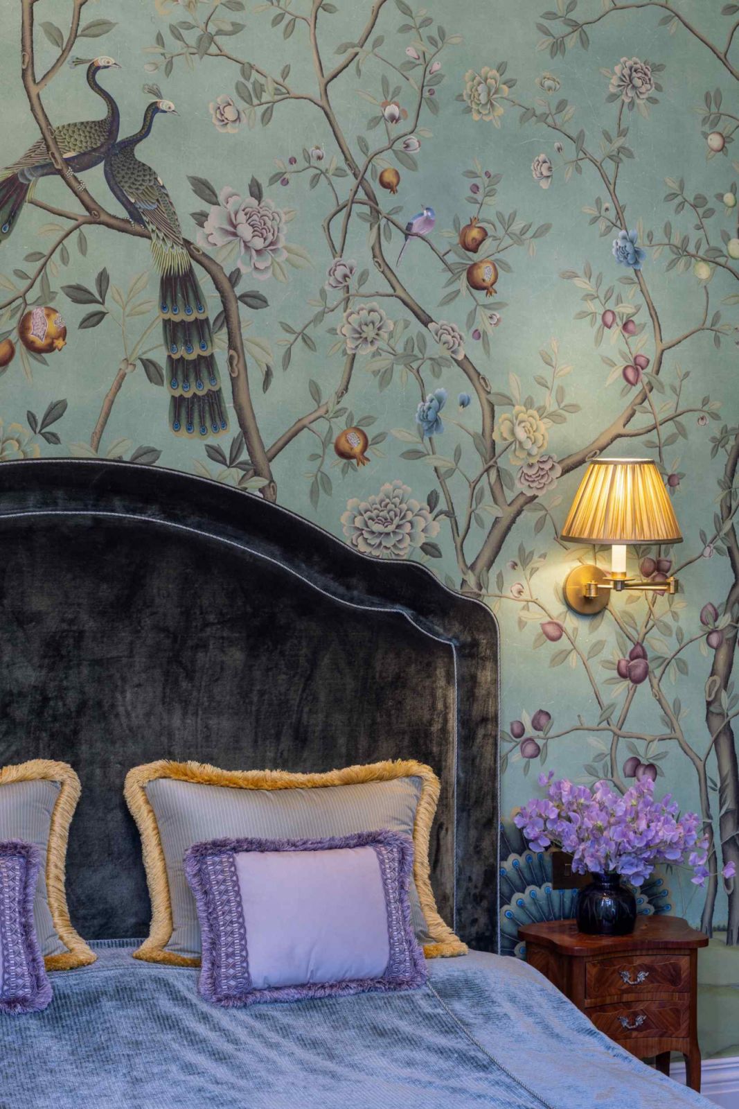 A playful and bold wallpaper acts as a focal point for a luxurious bedroom (Photo: Charlton Brown)