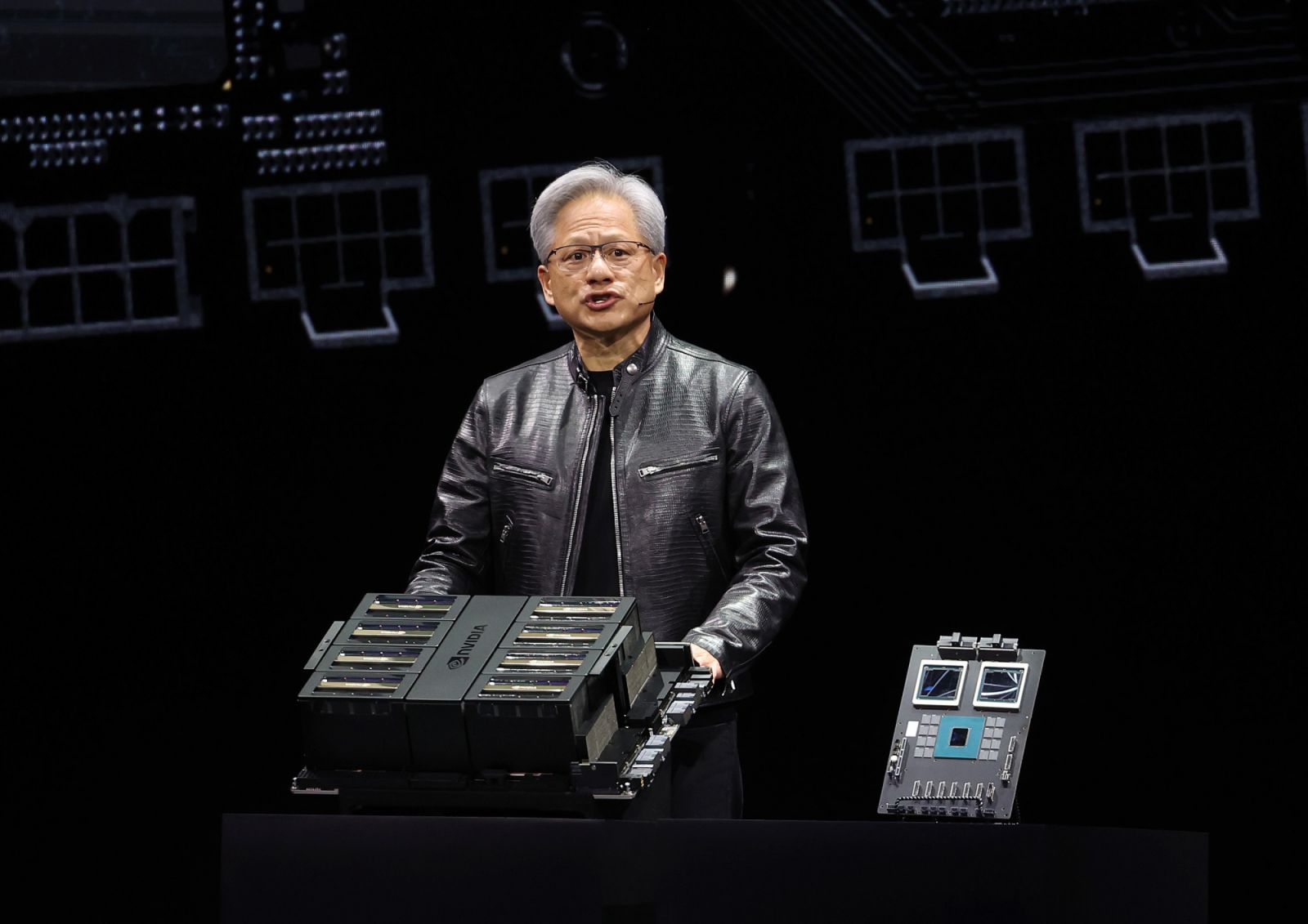 SAN JOSE, CALIFORNIA - MARCH 18: Nvidia CEO Jensen Huang delivers a keynote address during the Nvidia GTC Artificial Intelligence Conference at SAP Center on March 18, 2024 in San Jose, California. The developer conference is expected to highlight new chip, software, and AI processor technology. (Photo by Justin Sullivan/Getty Images)