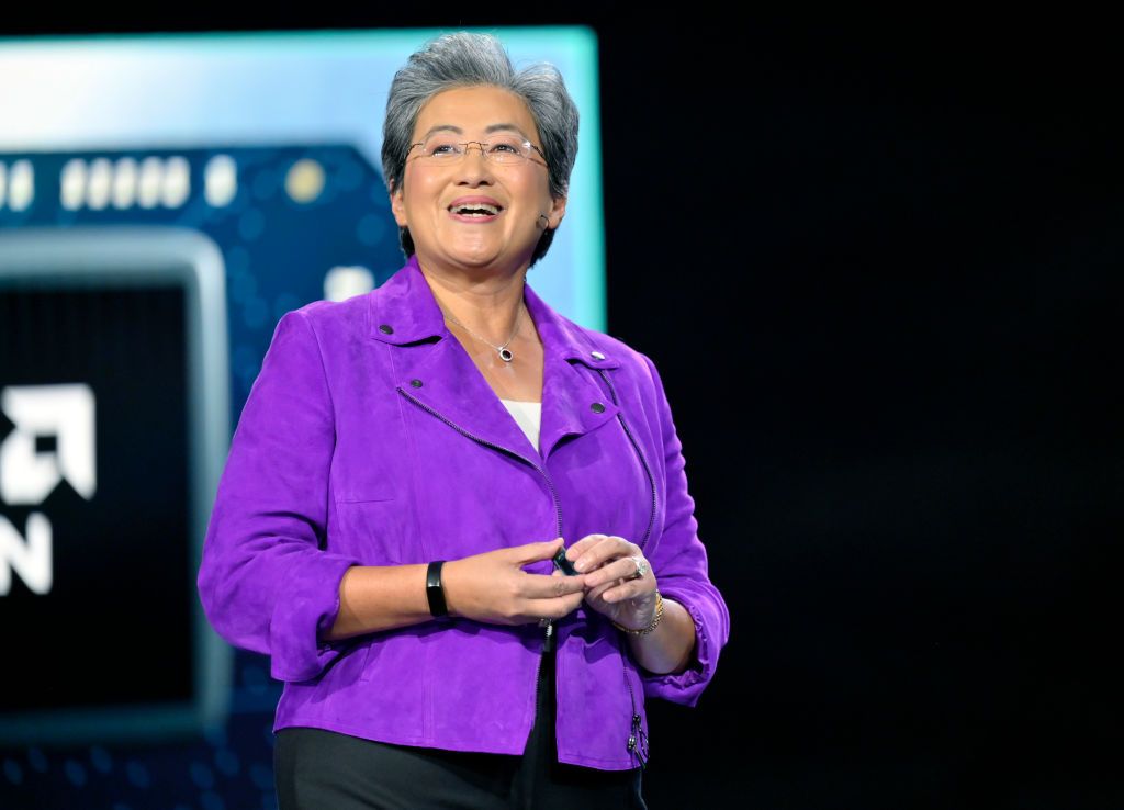 LAS VEGAS, NEVADA - JANUARY 04: AMD Chair and CEO Dr. Lisa Su delivers a keynote address at CES 2023 at The Venetian Las Vegas on January 04, 2023 in Las Vegas, Nevada. CES, the world's largest annual consumer technology trade show, runs from January 5-8 and features about 3,100 exhibitors showing off their latest products and services to more than 100,000 attendees. (Photo by David Becker/Getty Images)